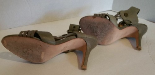 Size 7 CYNTHIA VINCENT Celery Green Strappy Leather Sandals Heels Shoes - Picture 4 of 5