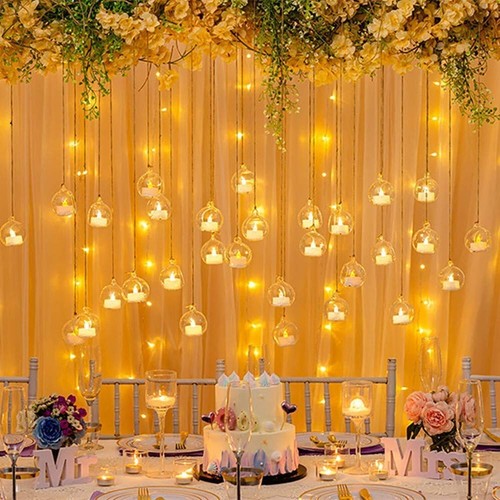 Sziqiqi Hanging Glass Globes Orbs Tea Light Candle Holders with Flameless LED... - Picture 3 of 9