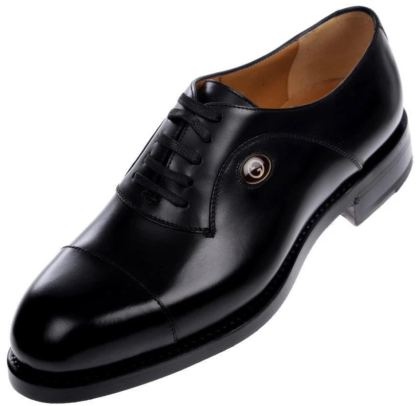NUEVOS ZAPATOS CON CORDONES GUCCI CUERO NEGRO ESMALTE ENTRELAZADOS G OXFORD 8.5/US 9