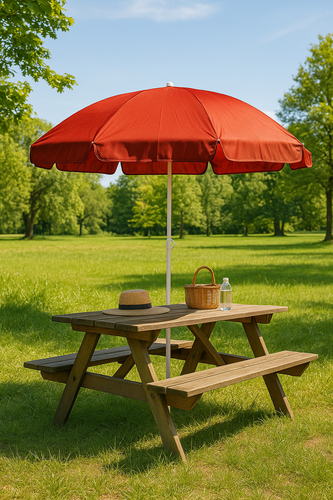 Sonnenschirm ROT mit UV-Schutz Ø 155 runder tragbarer Strandschirm Gartenschirm - Bild 4 von 8