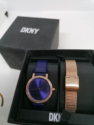 DKNY Uhren-Set Wechselarmband Damenuhr Neu Blau/Rosegold  4064092073409