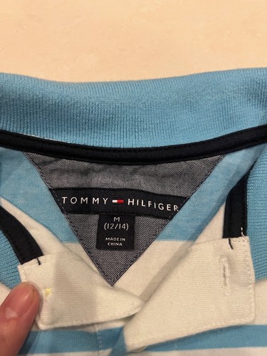 Boys Kids Tommy Hilfiger Blue & White Polo T-Shirt Size M 12-14 - Picture 2 of 5