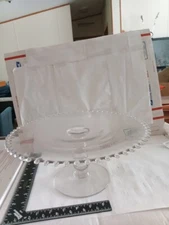 Candlewick Like Vintage Cake Plate Compote Clear Flat Round Glass Bubbles Edges 