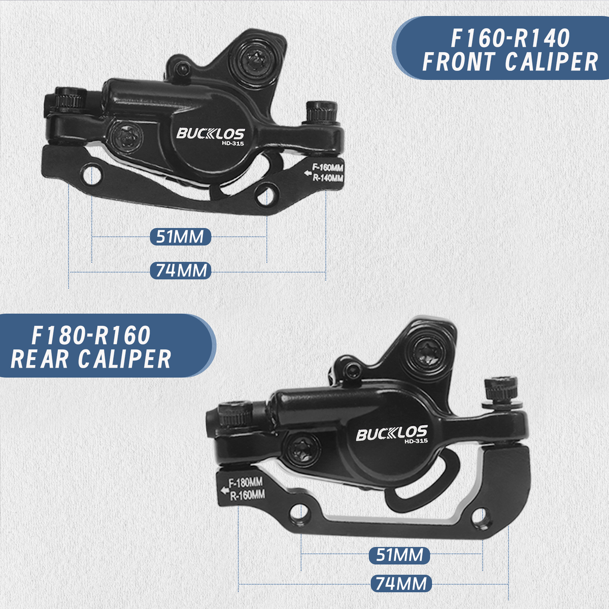 Set Freno A Disco Idraulico BUCKLOS HD-315 Per MTB - 2 Pistoni, Ant/post, Nero