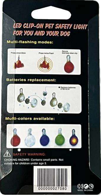 Etiqueta colgante de luz brillante de seguridad nocturna LED con clip para perros - roja Foto 2 de 4