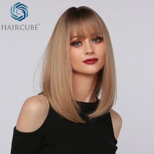 Women Short Bob Brown Blonde Straight Hair Wigs Natural Cosplay Costume Daily US
