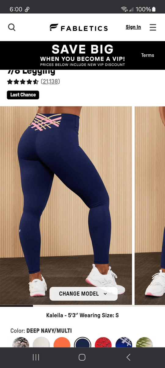 New XS Fabletic Navy Blue Boost PowerHold Kessler II High Waist 7