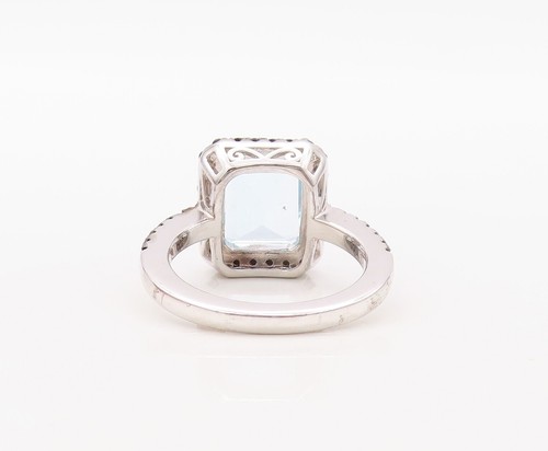 925 Sterling Silver Vintage Ring Rectangle Blue Topaz Halo Spinel Sz 7 RG30843 - Picture 5 of 8