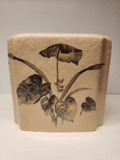 Tissue Box Cover Cream With Plant Design Ceramic 