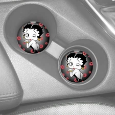 BETTY BOOP RED LIPS PATTERN DESIGN CUSTOM MADE RUBBER CAR COASTERS SET (2) 