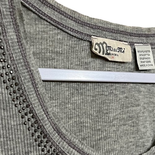 Miss me womens medium gray rhinestone gray long sleeve blouse top - Bild 4 von 8