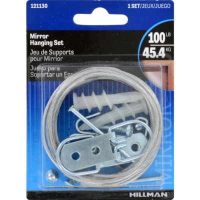 Hillman Spiegel-Aufhängeset Weiß – Für Spiegel Bis 45,4 Kg, Inkl. D-Ringe, Schrauben, Draht & Zip-It Anker