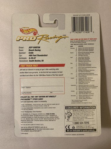 1997 Hot Wheels Pro Racing - Jeff Burton #99 Exide Ford Thunderbird - 1:64 Scale - Picture 2 of 2