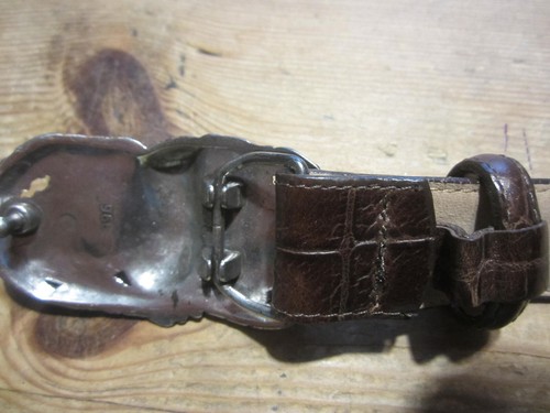Vintage Talbots Women's Brown Leather Belt Elephant Buckle Large - Picture 3 of 10