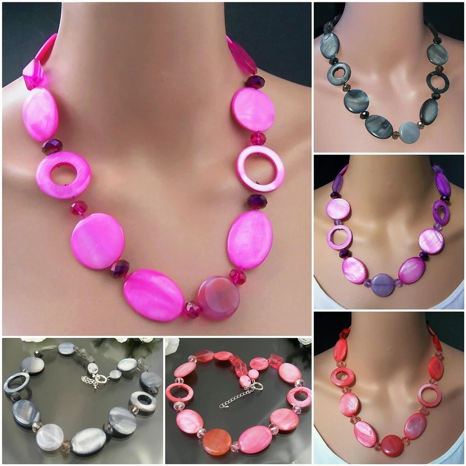 Halskette Collier Kette Perlmutt 53-58cm Perlenkette Schmuck Perlen Damen VZ10 - Bild 2 von 2