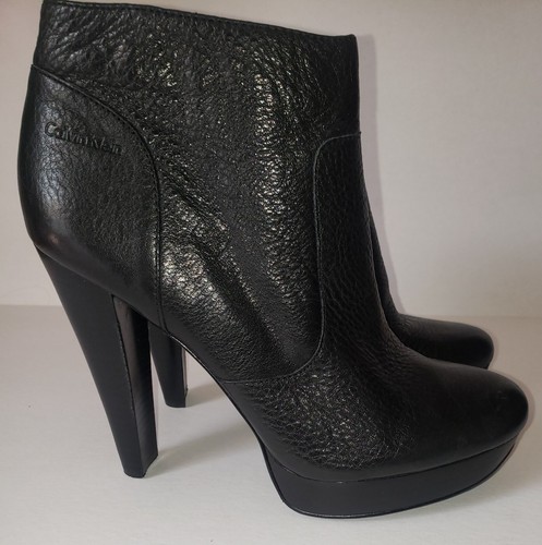 Calvin Klein Womens Zipped Round-Toe Stiletto Heels Ankle Boots Black Size 9