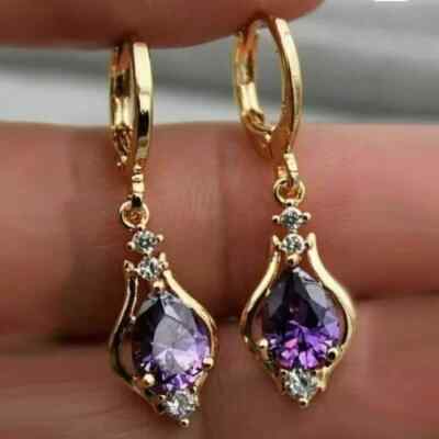 3Ct Pear Cut Lab-Created Amethyst Drop & Dangle Earrings 14K Yellow Gold Plated