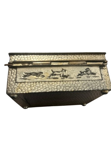 Vintage Japanese Tobacco Humidor Desk Box Pagoda Raised Silver Metal 3”x3.75” - Picture 7 of 9