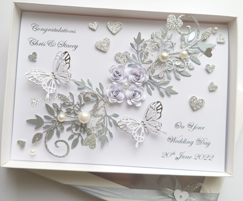 Handmade Personalised Luxury Wedding Day / Anniversary Card Silver with GIFT BOX - 第 3/7 張圖片