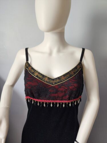 Betsey Johnson NY VTG Slip Dress Y2K Stretch Velvet Floral Lace Beaded Sz L - Picture 2 of 24