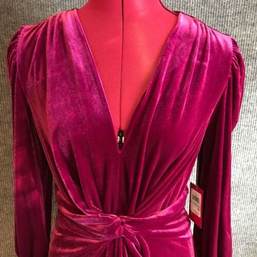 Vince Camuto Velvet Dress Women’s Size 8 Fuchsia Long Sleeve Twisted Waist NWT - Picture 7 of 12