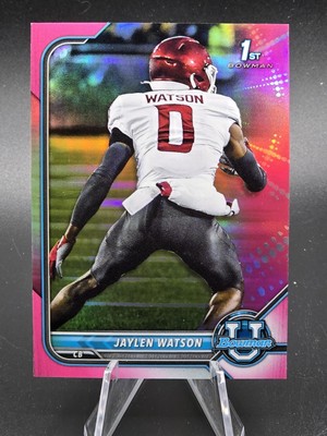 2022 Bowman U. Chrome Pink Refractor #76 Jaylen Watson RC, Kansas City Chiefs