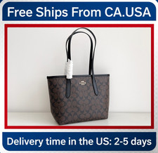 COA CU759 Small City Tote Signature Coated Canvas Black Brown Outlet Brand New