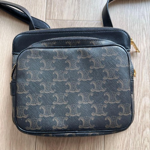 Celine shoulder bag, Triomphe pattern, PVC leather, black