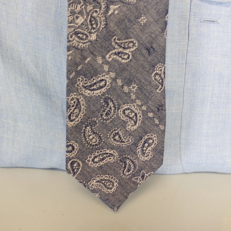 Gravata masculina jacquard de algodão STEVEN ALAN azul paisley boho terno designer EUA - Imagem 2 de 4