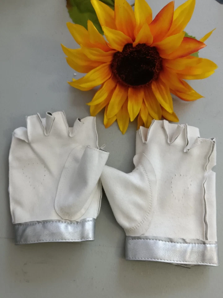 Luvas femininas de couro sintético sem dedos prata para motocicleta ciclismo - Imagem 4 de 4