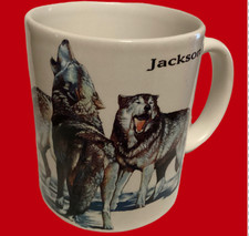 JACKSON HOLE WYOMING MUG VINTAGE 1996 WOLVES SCENE