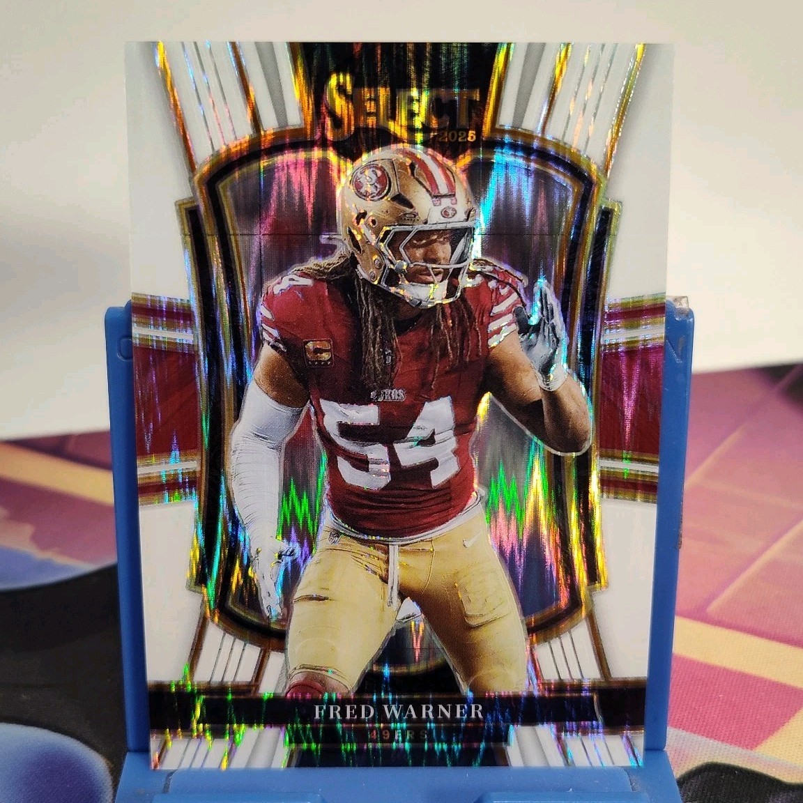 2025 Panini Select Fred Warner #118 White Prizm Shock /799 San Francisco 49ers 