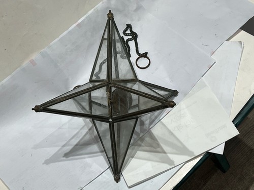 Portacandele vintage stella da appendere ottone e vetro 12" con catena 20" - Foto 9 di 16