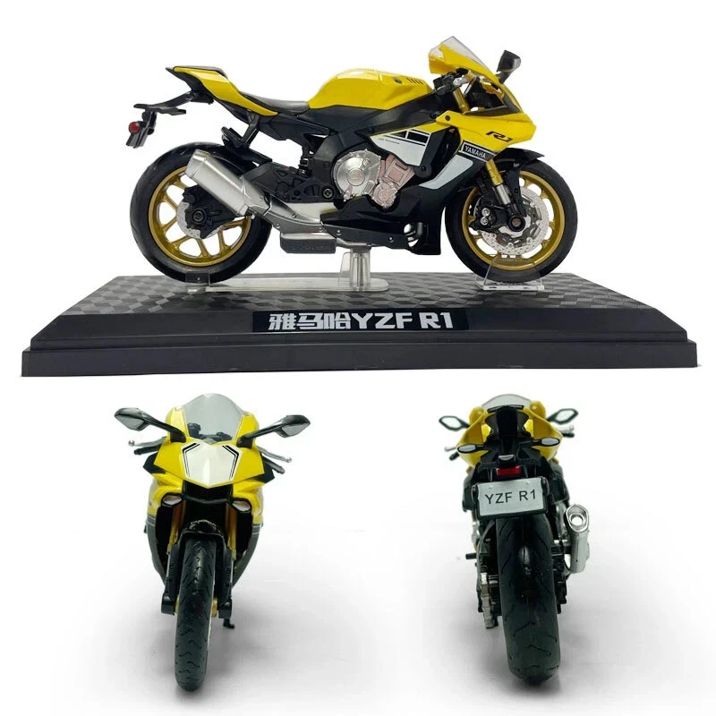 Yamaha YZF-R1 2015 1:12 aleación diecast modelo de motocicleta amarillo con rueda móvil Foto 3 de 4