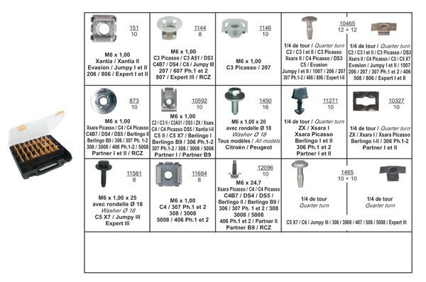 Assortiment 154 pièces de fixation en acier zingué anti-corrosion avec boîtier