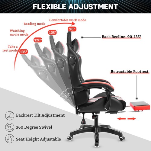 LED RGB Computer Gaming Chair Ergonomic Office Chairs Swivel Recliner Footrest - Picture 6 of 14