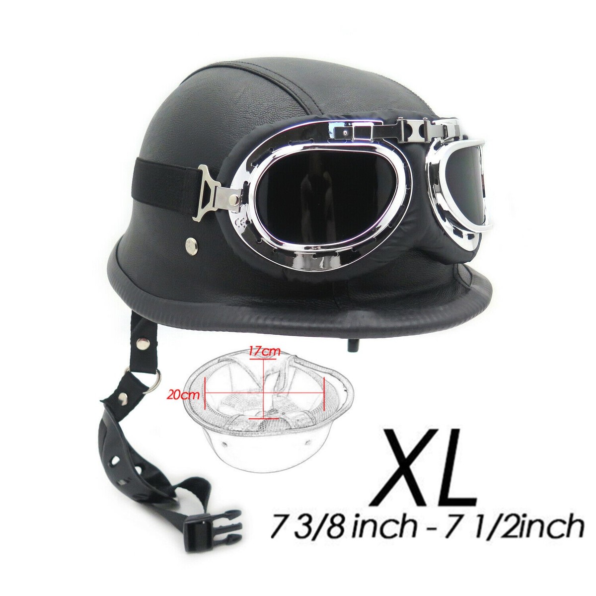 attaching goggles to motorcycle half helmet XL Motorcycle Half Face Helmet w/ Goggles for Biker Pilot DOT Black German  Style