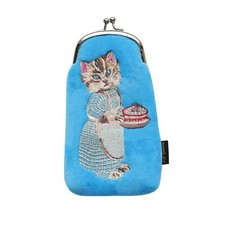 Nathalie Lete  Velour Glasses General Snap Case. Blue W/ Cat Face Brand New 