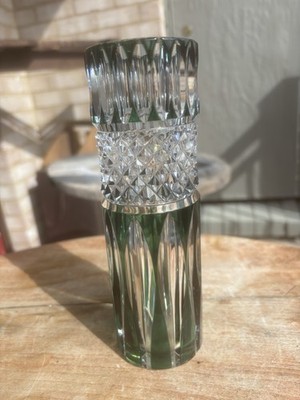 Antique Val St Lambert, Val Saint Lambert Green Cut To Clear Vase, Signed