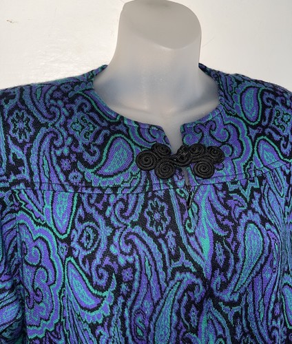 Vintage 1960s 70s David Brown California Knit Blue Purple Paisley Caftan Dress S - Picture 6 of 10