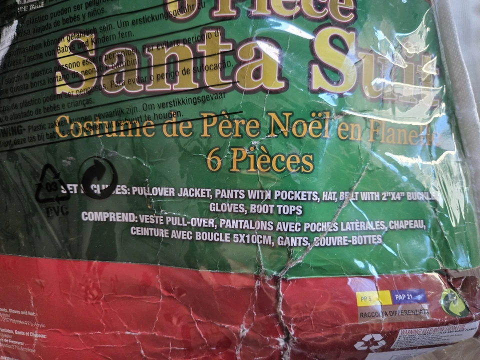 Traje de Franela 6 Piezas Disfraz de Papá Noel con Cinturón Sombrero y Guantes Conjunto Talla 40-48 Foto 2 de 4