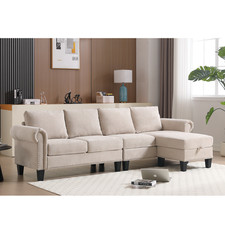 L-Shaped 4-Seater Convertible Sectional Sofa w/ Storage Ottoman for Living Room