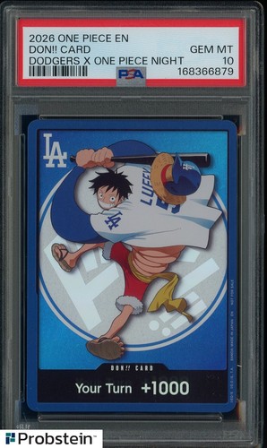 2026 DODGERS x ONE PIECE NIGHT MONKEY D LUFFY DON!! CARD PROMO PSA 10 GEM MINT