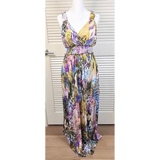 ECI New York Abstract Smocked Maxi Dress Size 12 Boho Glam