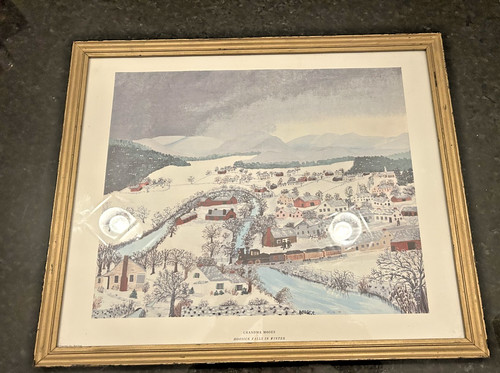 Grandma Moses Hoosick Falls in Winter Framed Matted Print Folk Art 18x15