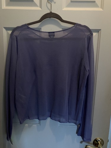 Eileen Fisher Top L Lavender Sheer Slim Long Sleeves Round Neck Pull Over NWT