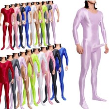 Mens Oily Sheer Bodysuit Hollow-out Nylon Jumpsuit Fitness Unitard Bodystocking