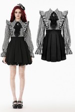 Dark In Love Women Lolita Dark Striped Preppy Short Dress With Detachable Collar
