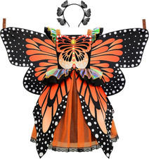 Costume Farfalla Bambina Ragazza Vestito Carnevale Abito Farfalla Monarca Con Al