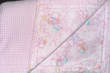 Vintage Pink Baby Blanket Waffle Weave Cats Carriage Bath Duck 39 X 28 HTF